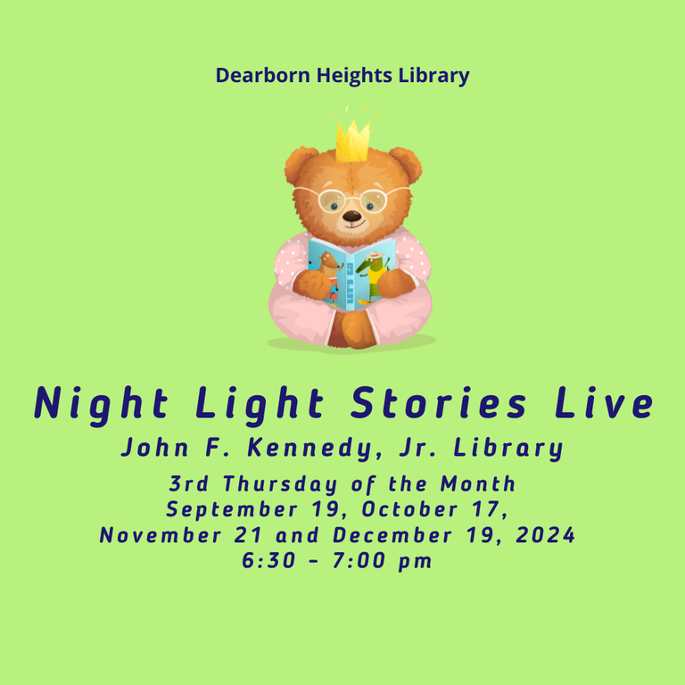 Image of teddy bear in pjs reading with text.