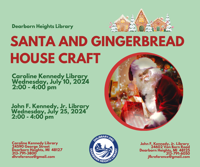 Image of Santa, gingerbread house row and text.